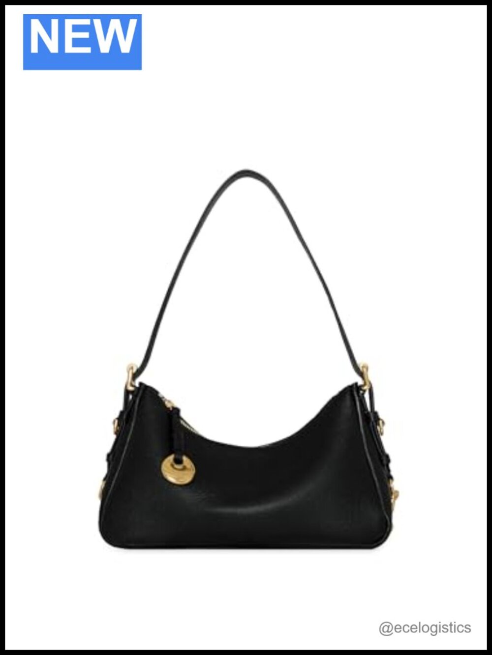 Small Leather Shoulder Bag with Charm, Zip Closure, Satchel Top Handle